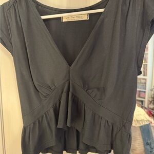 We The Free Charcoal Ruffle Blouse